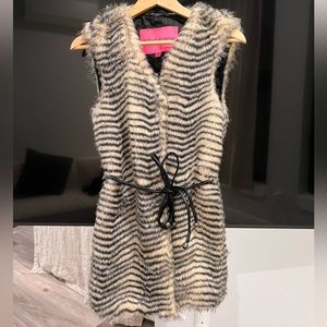 Betsey Johnson faux fur long vest with belt